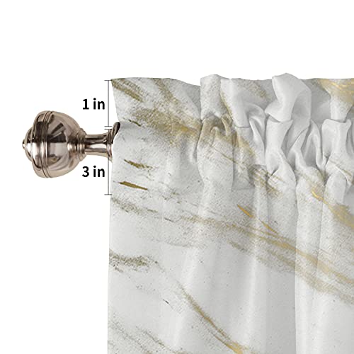 Kitchen Valances for Windows Marble Home Decor Rod Pocket Valance Curtain Topper for Bedroom Living Room Laundry 54x18 in White and Gold Texture Modern Abstract Ombre