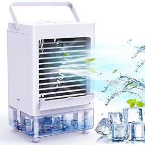 portable air conditioner with 3 wind speeds,personal air cooler with 1/2/4/8h timer,touch control evaporative portable air conditioner fan for home office bedroom outdoor,white
