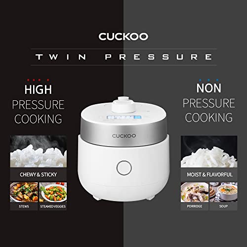 CUCKOO CRP-MHTR0309F | 3-Cup (Uncooked) Twin Pressure Induction Heating Rice Cooker | 11 Menu Options: High/Non-Pressure & More, Made in Korea | White, 3 Cups