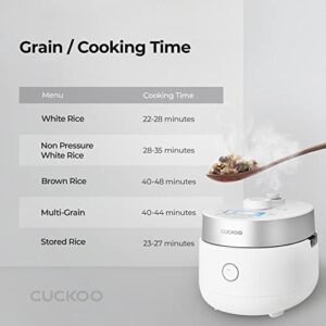 CUCKOO CRP-MHTR0309F | 3-Cup (Uncooked) Twin Pressure Induction Heating Rice Cooker | 11 Menu Options: High/Non-Pressure & More, Made in Korea | White, 3 Cups