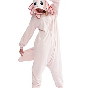 XIGUAGUO Adult Onesie Axolotl Cosplay Costume Animal Plush Homewear Sleepwear Jumpsuit for Men Women Girls Boys Teens