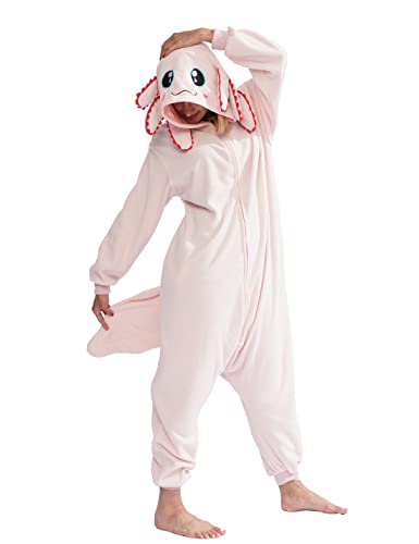 XIGUAGUO Adult Onesie Axolotl Cosplay Costume Animal Plush Homewear Sleepwear Jumpsuit for Men Women Girls Boys Teens