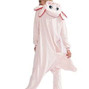 XIGUAGUO Adult Onesie Axolotl Cosplay Costume Animal Plush Homewear Sleepwear Jumpsuit for Men Women Girls Boys Teens