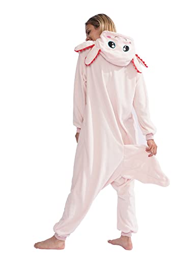 XIGUAGUO Adult Onesie Axolotl Cosplay Costume Animal Plush Homewear Sleepwear Jumpsuit for Men Women Girls Boys Teens