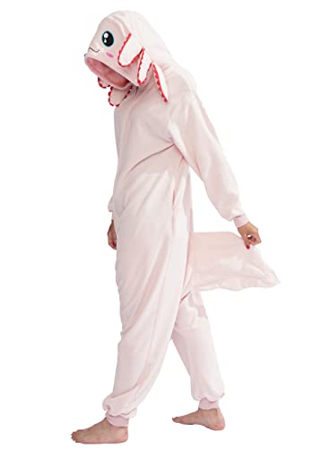 XIGUAGUO Adult Onesie Axolotl Cosplay Costume Animal Plush Homewear Sleepwear Jumpsuit for Men Women Girls Boys Teens