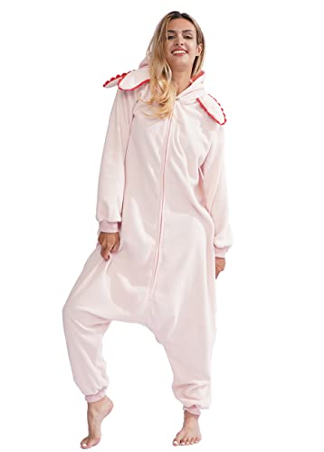 XIGUAGUO Adult Onesie Axolotl Cosplay Costume Animal Plush Homewear Sleepwear Jumpsuit for Men Women Girls Boys Teens