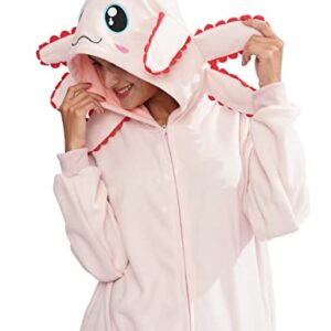 XIGUAGUO Adult Onesie Axolotl Cosplay Costume Animal Plush Homewear Sleepwear Jumpsuit for Men Women Girls Boys Teens