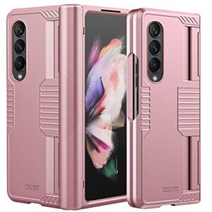 cenmaso armor case designed for samsung galaxy z fold 3 case, z fold 3 case with hinge protection,heavy-duty anti-fall protective case for galaxy z fold 3- rose gold