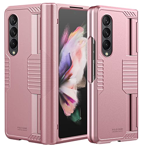 Cenmaso Armor Case Designed for Samsung Galaxy Z Fold 3 Case, Z Fold 3 Case with Hinge Protection,Heavy-Duty Anti-Fall Protective Case for Galaxy Z Fold 3- Rose Gold