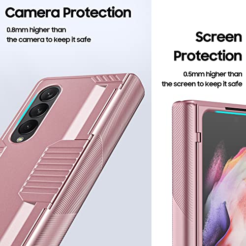 Cenmaso Armor Case Designed for Samsung Galaxy Z Fold 3 Case, Z Fold 3 Case with Hinge Protection,Heavy-Duty Anti-Fall Protective Case for Galaxy Z Fold 3- Rose Gold