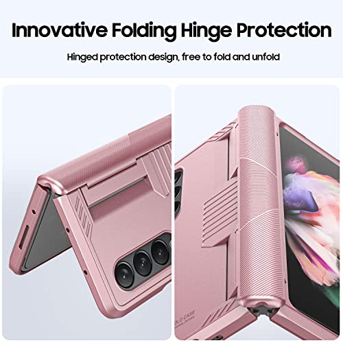 Cenmaso Armor Case Designed for Samsung Galaxy Z Fold 3 Case, Z Fold 3 Case with Hinge Protection,Heavy-Duty Anti-Fall Protective Case for Galaxy Z Fold 3- Rose Gold