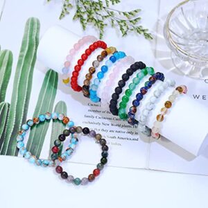 JeryWe 12 Pcs 8mm Beaded Bracelets for Women Men Natural Stone Stackable Bracelet Charm Beaded Healing Crystal Stretch Bracelets Jewelry