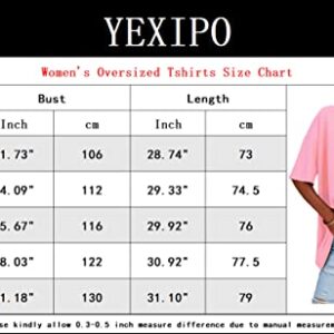 YEXIPO Women's Oversized T Shirts Summer Short Sleeve Loose Fit Casual Crewneck Plain Tunic Tops Pink