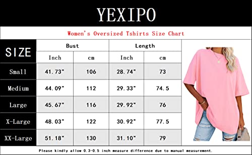 YEXIPO Women's Oversized T Shirts Summer Short Sleeve Loose Fit Casual Crewneck Plain Tunic Tops Pink