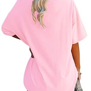 YEXIPO Women's Oversized T Shirts Summer Short Sleeve Loose Fit Casual Crewneck Plain Tunic Tops Pink