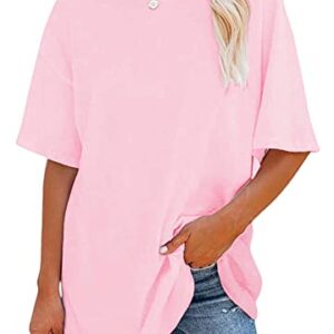 YEXIPO Women's Oversized T Shirts Summer Short Sleeve Loose Fit Casual Crewneck Plain Tunic Tops Pink