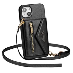 zcdaye crossbody wallet phone cases for iphone 13, iphone 13(6.1 inch) wallet phone case, premium leather phone case for iphone 13(6.1 inch) - black