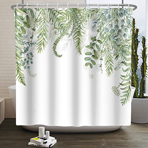 Sage Green Plant Shower Curtain for Bathroom Botanical Eucalyptus Tropical Green Leaf Greenery Leaves Watercolor Jungle Floral Fabric Bathroom Shower Curtain Sets 72×72 Inches with Hooks