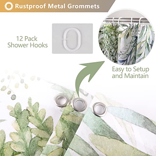 Sage Green Plant Shower Curtain for Bathroom Botanical Eucalyptus Tropical Green Leaf Greenery Leaves Watercolor Jungle Floral Fabric Bathroom Shower Curtain Sets 72×72 Inches with Hooks
