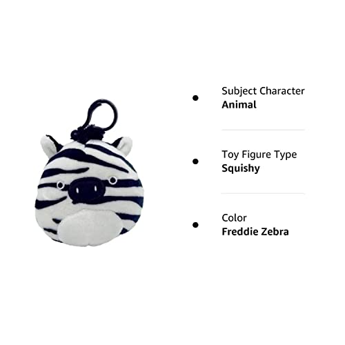 Squishmallows Official Kellytoy 3.5 Inch Clip On Bag Keychain Backpack Clips Squishy Soft Plush Toy Animal (Freddie Zebra)