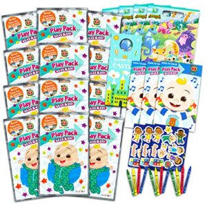 cocomelon birthday party favors and supplies bundle for kids ~ bundle with 12 cocomelon activity play packs for boys, girls with mini coloring books, loot bags, and more