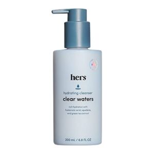 hers clear waters hydrating cleanser - squalane cleanser face wash made for all skin types - supports skins natural ph - contains hyaluronic acid, squalane, and green tea extract - 6.8 fl oz