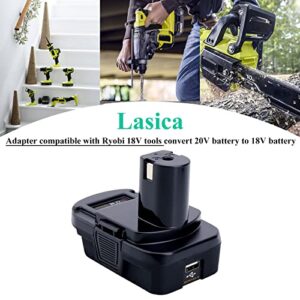 Lasica Adapter w/USB Port Compatible with DeWalt 20V Max XR Battery and Compatible with Milwaukee M18 18V Battery Convert to Replacement for Ryobi 18-Volt ONE+ Cordless Tool Battery Packs