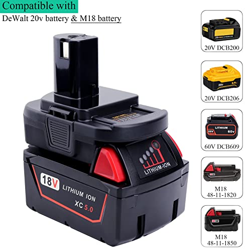 Lasica Adapter w/USB Port Compatible with DeWalt 20V Max XR Battery and Compatible with Milwaukee M18 18V Battery Convert to Replacement for Ryobi 18-Volt ONE+ Cordless Tool Battery Packs