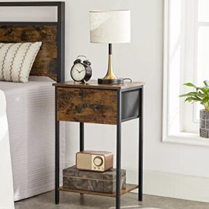 VASAGLE Nightstand with Drawer, End Table, Bed Side Table, Small Table, Tall Night Stand with Fabric Storage and Shelf for Bedroom, Dorm, Easy Assembly, Rustic Brown and Black ULGS021B01