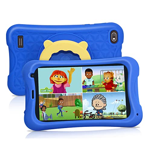 JREN Kids Tablet, Tablet for Kids Ages 2-5, 7 Inch IPS FHD Display 1024 X 600, Android 12 Toddler Tablets Ram 2GB and 32GB Storage, Learning and Gaming,Dual Cameras, Kid-Proof Case Blue