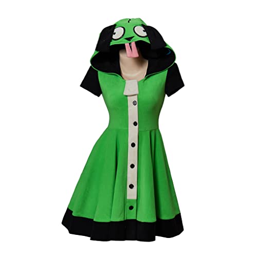 Gir Cosplay Anime Hoodie Kigurumi Dress Costume with Ears for Women Adult (XXL, Green)