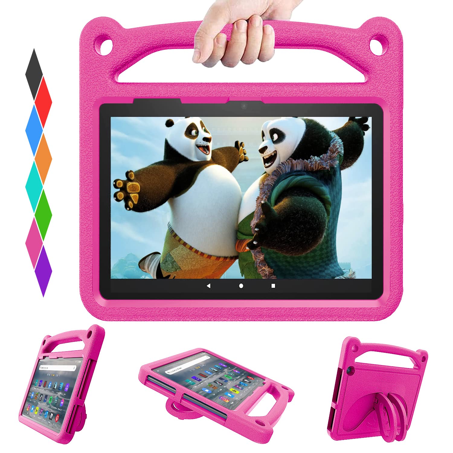 Fire 7 Tablet Case for Kids (Only Compatible 12th Generation , 2022 Release)-SHREBORN Lightweight Shockproof [Handle-Friendly] Case with Stand for All-New Amazon Kindle Fire 7 Kids Tablet 2022-Pink