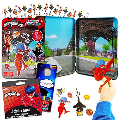 Zagtoon Miraculous Ladybug Magnetic Creations Toy - Bundle with 40 Play Pieces Plus Stickers and More for Kids (Miraculous Toys)