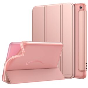 moko case fits amazon all-new kindle fire 7 tablet (2022 release-12th generation) latest model 7", soft tpu translucent frosted back cover multi-angle smart shell, auto wake/sleep, rose gold