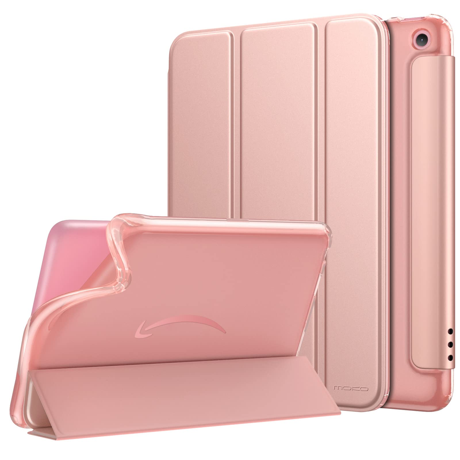 MoKo Case Fits Amazon All-New Kindle Fire 7 Tablet (2022 Release-12th Generation) Latest Model 7", Soft TPU Translucent Frosted Back Cover Multi-Angle Smart Shell, Auto Wake/Sleep, Rose Gold