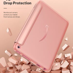 MoKo Case Fits Amazon All-New Kindle Fire 7 Tablet (2022 Release-12th Generation) Latest Model 7", Soft TPU Translucent Frosted Back Cover Multi-Angle Smart Shell, Auto Wake/Sleep, Rose Gold