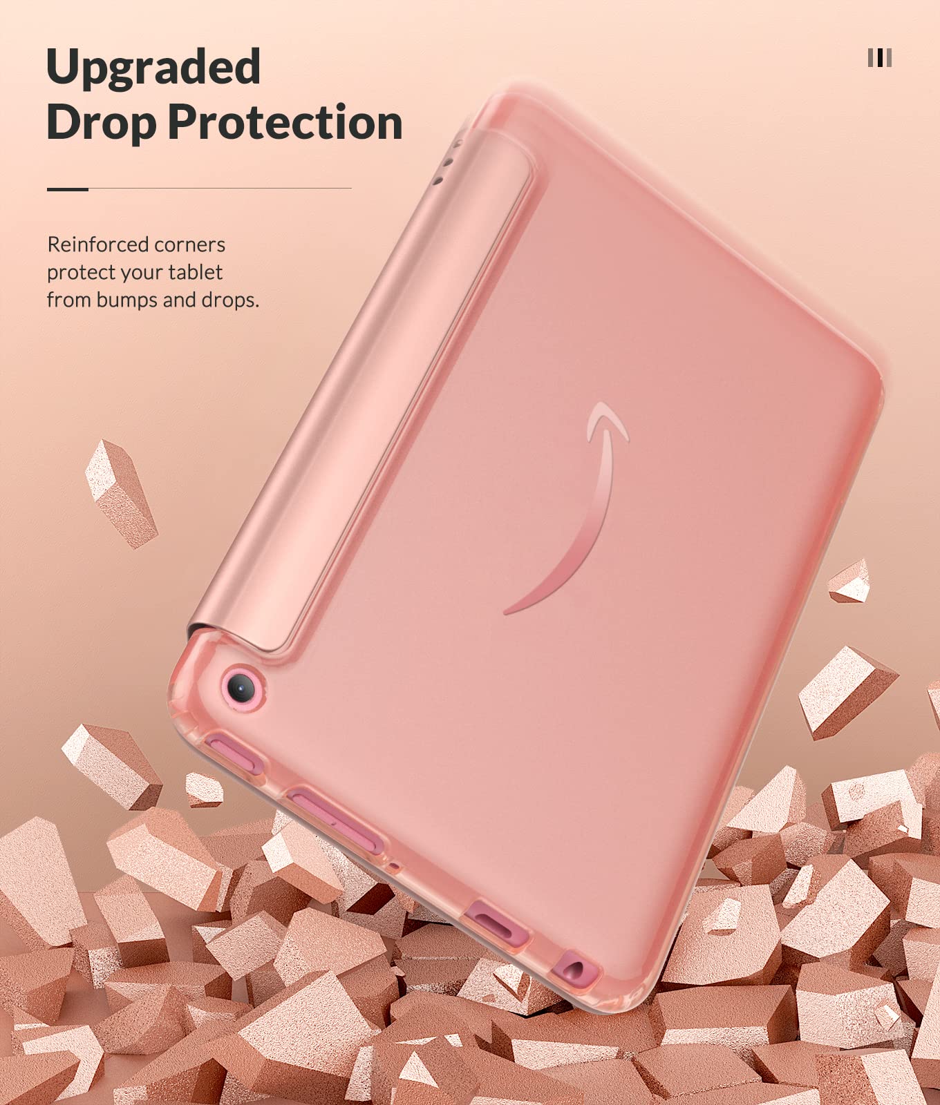 MoKo Case Fits Amazon All-New Kindle Fire 7 Tablet (2022 Release-12th Generation) Latest Model 7", Soft TPU Translucent Frosted Back Cover Multi-Angle Smart Shell, Auto Wake/Sleep, Rose Gold