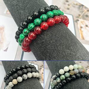 BOMAIL 9Pcs 8mm Natural Stone Beaded Bracelet Set for Men Women Semi-Precious Gemstone Beads Bracelets Matte Lava Rock Volcanic Tiger Eye Stone Yoga Healing Energy Crystal Stretch Bracelets Set