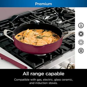 Ninja CW102RD Foodi NeverStick PossiblePan, Premium Set with 4-Quart Capacity Pan, Steamer/Strainer Basket, Glass Lid & Integrated Spatula, Nonstick, Durable & Oven Safe to 500°F, Cherry Tart