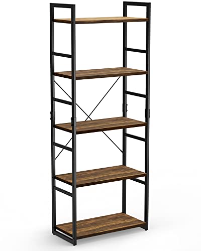 Pipishell Bookshelf, 5-Tier Bookcase, Storage Bookshelves, Tall Ladder Shelf Organizer, Display Shelf with Steel Frame, Vintage Standing Shelf for Home Office, Living Room, Bedroom, Kitchen, PISS02