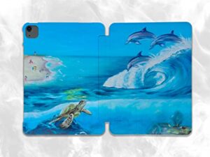 ocean dolphin turtle painted case compatible with ipad mini air pro 7.9 8.3 9.7 10.2 10.9 11 12.9 inch pattern cover new 2022 2021 trifold stand 3 4 5 6 7 8 9 generation 294 (10.2" 7/8/9 gen)