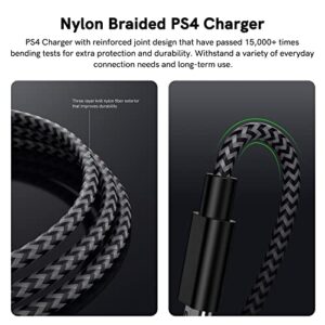 PS4 Controller Charging Cable, [2Pack 10FT] Micro USB Charger Play and Charger Data Sync Cord for PS4/ PS4 Pro/ PS4 Slim/ PS4 Controllers, Xbox One X/One S/One Elite/One Controllers - BlackGrey