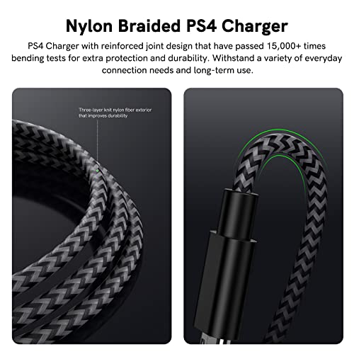 PS4 Controller Charging Cable, [2Pack 10FT] Micro USB Charger Play and Charger Data Sync Cord for PS4/ PS4 Pro/ PS4 Slim/ PS4 Controllers, Xbox One X/One S/One Elite/One Controllers - BlackGrey