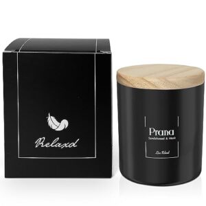 relaxd premium sandalwood & musk scented natural soy wax candle (prana), large, long lasting aromatherapy essential oil candles