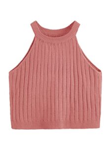 sweatyrocks women's knit crop top ribbed sleeveless halter neck vest tank top watermelon pink m