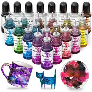 alcohol ink for epoxy resin - 24 bottles alcohol-based ink set vibrant color high concentrated alcohol paint pigment resin ink for resin dye crafts tumblers acrylic fluid art painting, 10ml/0.35 fl oz