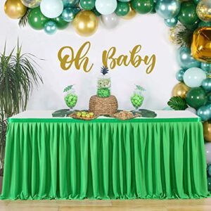 partisky green polyester table skirt for rectangle tables 6ft, wrinkle resistant pleated ruffle table cloth for banquet wedding trade baby shower display gift dining table