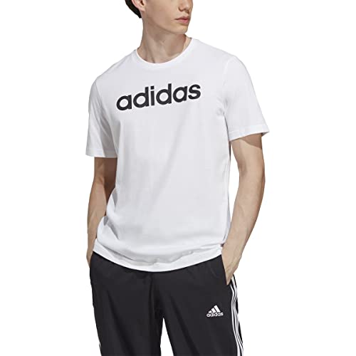 adidas Men's Essentials Single Jersey Linear Embroidered Logo T-Shirt, White/Black, Large