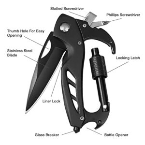 FUNBRO Multitool Carabiner with Pocket Knife, EDC Carabiners Keychain with Folding Knives, Bottle Opener, Window Breaker and Screwdriver for Men, Survival Gear for Outdoor Camping Hiking