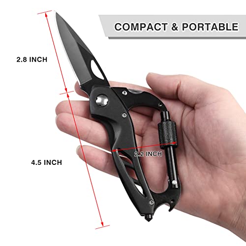 FUNBRO Multitool Carabiner with Pocket Knife, EDC Carabiners Keychain with Folding Knives, Bottle Opener, Window Breaker and Screwdriver for Men, Survival Gear for Outdoor Camping Hiking